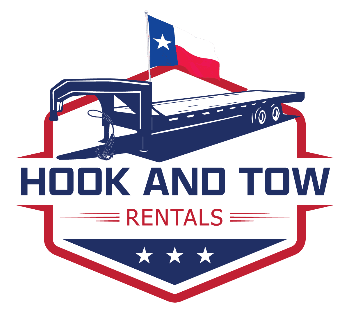 Hook and Tow Rentals logo with Texas flag
